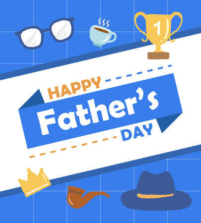 Happy Father's Day illustration, many cute holiday elements to celebrate Father's Day comingのイラスト素材