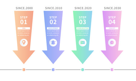Infographic design vector and marketing icons can be used for workflow layout, diagram, annual report, web design. Business concept with 4 options, steps or processes.のイラスト素材