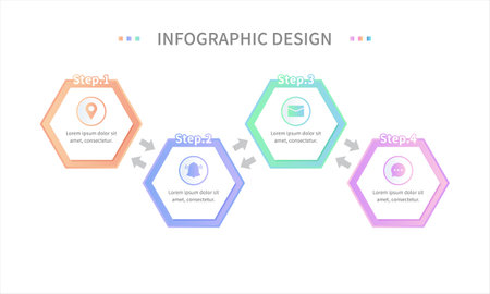 A hexagonal pattern of a business infographic that describes a timeline template for stepsのイラスト素材