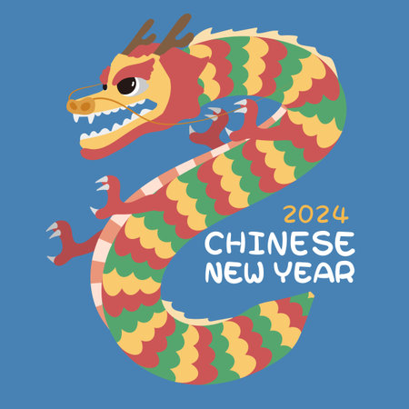 A brightly colorful dragon card, celebrate the traditional Chinese New Year holidayのイラスト素材