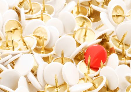 white thumb tags with one red thumb tagの写真素材