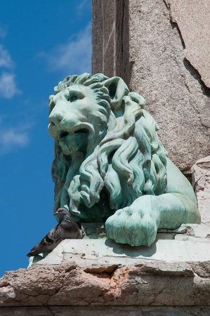 Lion sculpture by Antoine Laurent Dantan, Place de la Republique, Arles, Franceのeditorial素材
