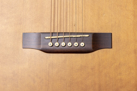 Close up of an acoustic guitar saddle