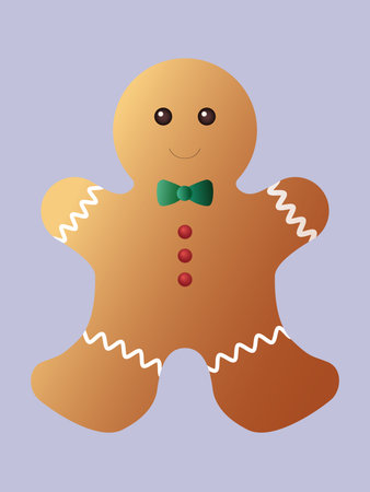Gingerbread man isolated on purple background. Vector illustration of Christmas ornarment element.