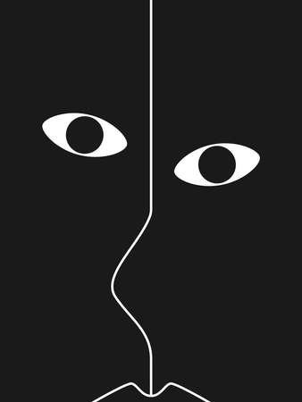 Black and white illustration of a face. Abstract line vector graphic.のイラスト素材