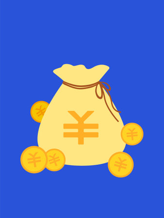Money bag with RMB isolated on blue background. Investment and finance vector illustration.のイラスト素材
