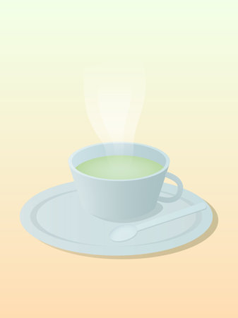 A cup of hot tea with smoke on the plate. Afternoon tea. Vector illustration of food.のイラスト素材