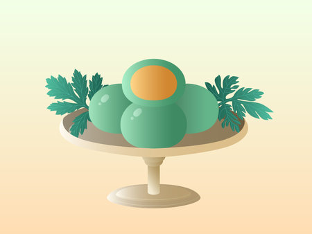 Illustration of Qingtuan or green rice ball. Traditional food around the time of Tomb Sweeping Day in china.のイラスト素材