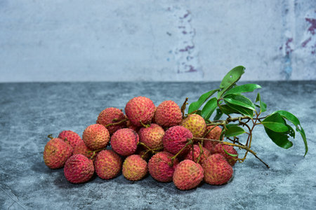 Guiwei, one of the most popular litchi cultivars. Summer Seasonal tropical Fruits. It is a late-maturing cultivar.の写真素材