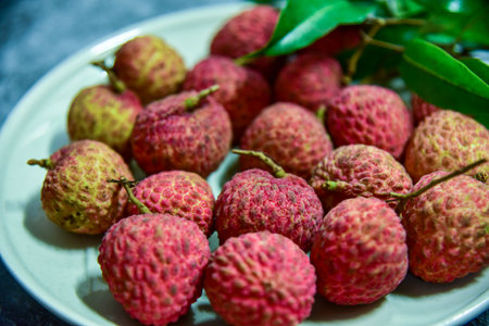Nuomici, one of the most popular litchi cultivars. Summer Seasonal tropical Fruits.の写真素材