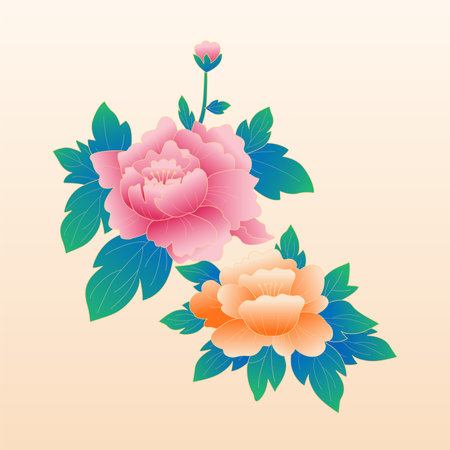 Blooming peonies. Chinese style vector illustration.のイラスト素材