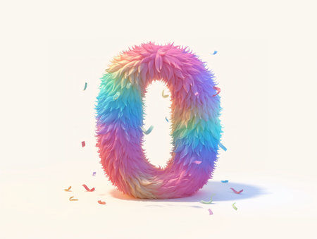 3d colorful plush number "0" isolated on white background.の素材