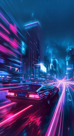 Car driving fast on the road at night with motion blur background.の素材