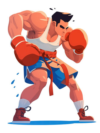 Strong male boxer, flat illustration.の素材