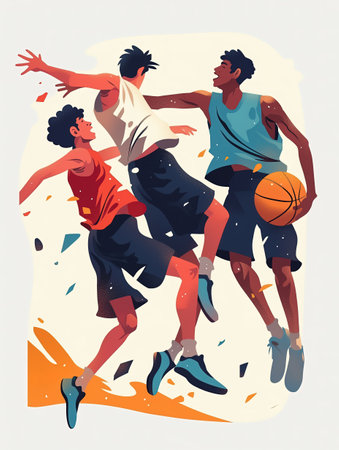 Three young men playing basketball. Sports illustration.の素材