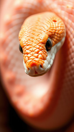 Close-up of a vibrant orange snake showcasing intricate scales and unique patterns during daylightの素材