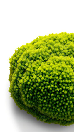 Bright green moss with intricate texture displayed on a white background in a close-up viewの素材