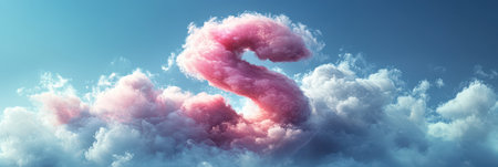 Creative pink cloud shaped like letter S in a clear blue sky during daytimeの素材