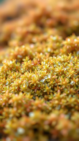 Vibrant moss covering a rocky surface in the early morning lightの素材