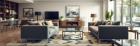 Modern living room interior design featuring elegant furniture and natural light in a spacious settingの素材