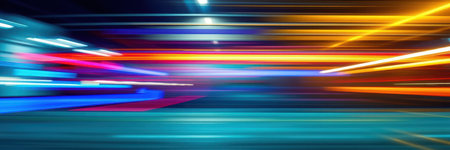 Colorful abstract light trails at night creating a vibrant urban atmosphereの素材