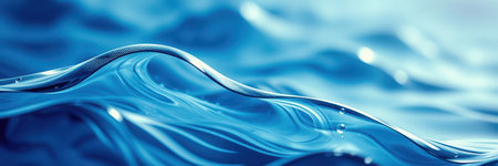 Luminous blue water waves gently ripple under soft light at a tranquil seaside location in the early morning hoursの素材