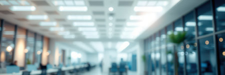 Modern office interior with bright lighting and open space for collaborative work in a city environmentの素材