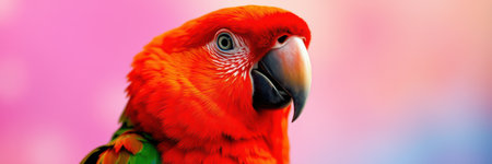 Vibrant orange parrot perched with bright background colors showcasing its striking feathers and lively characterの素材