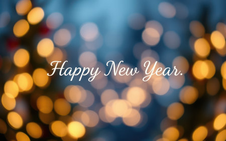 New Year celebration with bright bokeh lights and warm wishes for a joyful startの素材