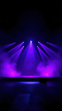 Vibrant purple lights create an electrifying atmosphere on stage during an evening performanceの素材