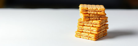 Stack of crispy wafers on a clean surface ready to be enjoyed during a snack breakの素材