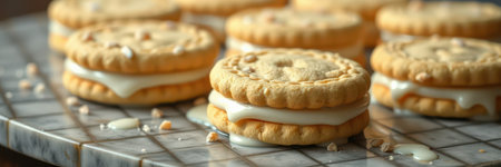 Delicious homemade cookies on a marble platter in a cozy kitchen setting during afternoon baking sessionの素材