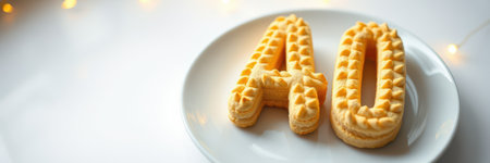 Delicious dessert cookies shaped as number forty on a festive plate with soft lightingの素材