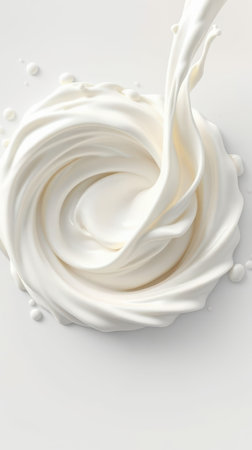 Cream swirls in a smooth white texture on a plain background during food preparationの素材