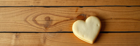 Heart-shaped cookie resting on a rustic wooden table captures a simple yet heartfelt moment of culinary delightの素材