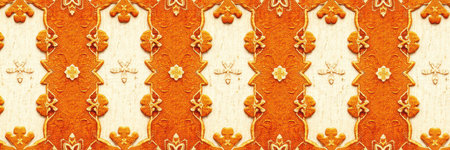 Decorative orange and cream patterned design featuring intricate floral motifs suitable for art and design projectsの素材