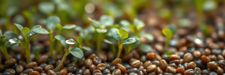 Seedlings emerge from soil in a vibrant display of growth, showcasing the miracle of nature in a garden settingの素材