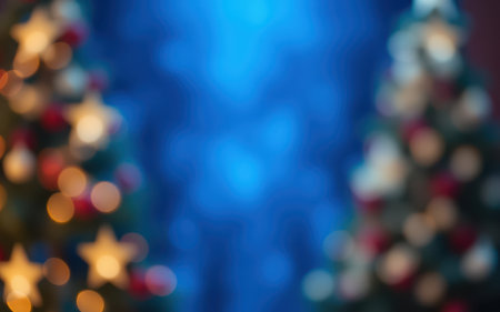 Festive holiday decorations adorn a cozy indoor setting with illuminated Christmas trees in the background during winterの素材