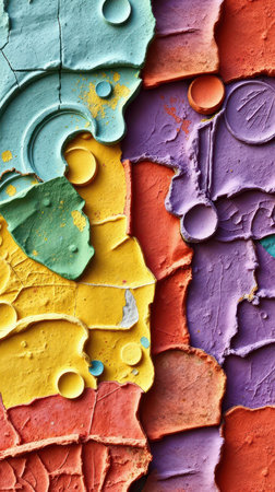 Vibrant abstract texture created with colorful layers and shapes showcasing artistic design elements in dynamic compositionの素材