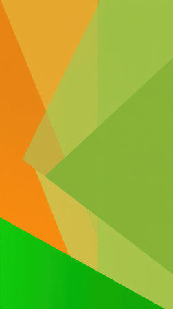Colorful geometric patterns in shades of orange and green creating a vibrant abstract designの素材