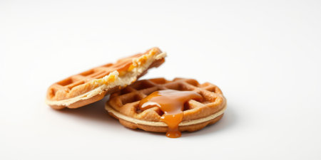 Delicious waffles with syrup drizzling on top, perfect for breakfast or brunch at any time of the dayの素材
