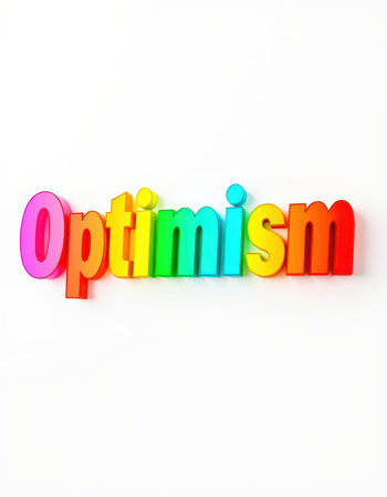 Colorful letters spelling optimism represent a positive outlook in a bright and inviting displayの素材