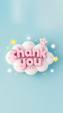 Colorful thank you message made of playful elements on a pastel blue backgroundの素材