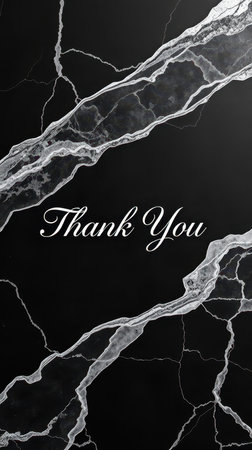 Elegant thank you message displayed on a black marble background with white veining, perfect for expressing gratitude in various occasionsの素材
