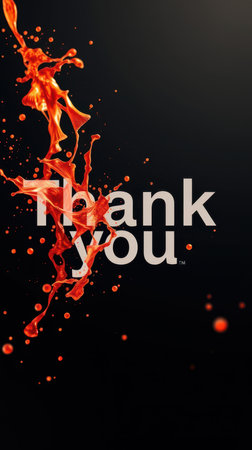 Creative splash design featuring bold thank you text in vibrant colors on a dark background for appreciation messagesの素材
