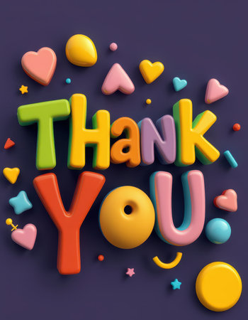 Colorful thank you message crafted from playful shapes against a dark backgroundの素材