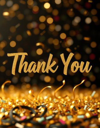 Gold confetti and sparkling background create a festive atmosphere for expressing gratitudeの素材