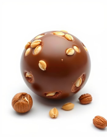 Chocolate confection with nuts displayed on a white background showcasing a delightful treatの素材