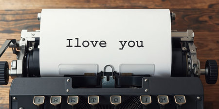 Classic typewriter displays heartfelt message on a blank page in cozy indoor settingの素材