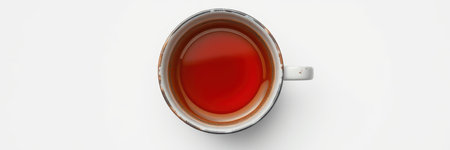 Bright red tea in a cup on a white background, showcasing the beverages color and texture for a calming atmosphereの素材